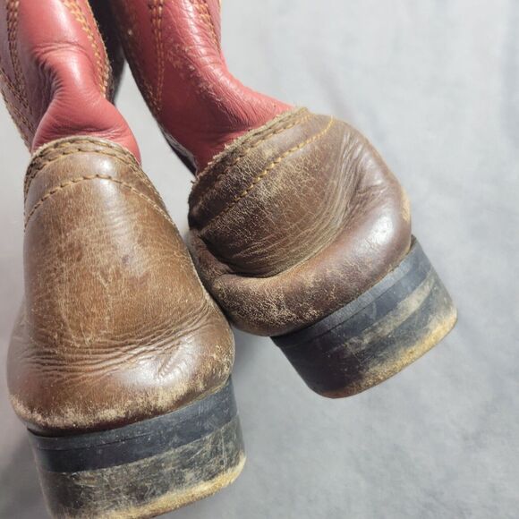 Tony Lamas Kids Durango Red & Brown Leather Cowboy Boots Size 12 - Picture 9 of 12